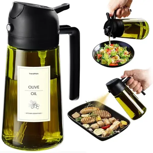 TrendPlain - Original 16oz/470ml Olive Oil Dispenser Bottle for Kitchen Gadgets and Air Fryer Accessories - Olive Oil Sprayer for Cooking w/Stickers - Black