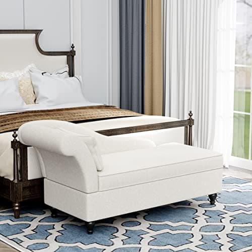 Yongqiang Storage Chaise Lounge Indoor, Linen Upholstered Chaise Lounge Chair with Storage for Bedroom Living Room Office Beige Fabric (Left Armrest) 6