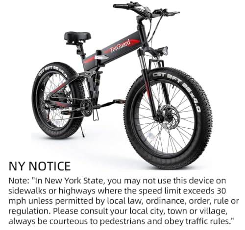 TotGuard Electric Bike,26" x4.0 Fat Tire Electric Bike with 1000W Peak Motor,48V 10.4Ah Removable Battery, 21.6MPH Foldable Mountain Ebike, Dual Shock Absorbers,21 Speed, UL 2849 & UL 2271 Certified 8