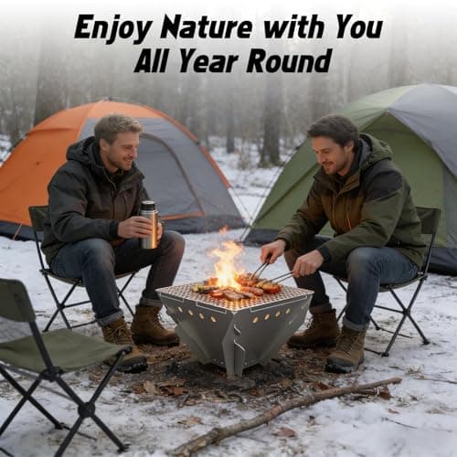 CROSSHIP Stainless Steel Fire Pit for Camping, Collapsible Fire Pit for Outdoor Use, 2-4 Person Portable Firepit, Tool-Free Assembly, Patio, Bonfire, Picnic and BBQ with Grill Net & Canvas Storage Bag 8