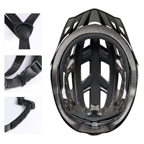 AISSTXOER Bike Helmet for Adult Men Women with Multi-Mode Rear LED Light, with Suggested Fit 56-62cm, Lightweight with Adjustable Dial, Side and Chin Strap, Carbon Black Shiny Surface 6