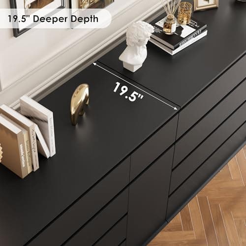 FOTOSOK 5 Drawer Dresser, Black Dresser for TV Stand, Double Wide Storage Chest of Drawers with Door, Deep Drawers and Wide Storage Space 7