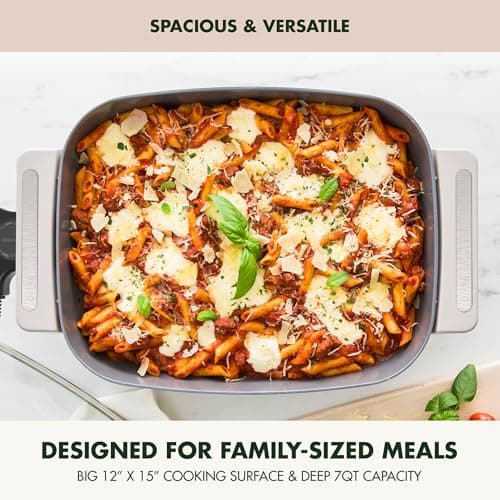 GreenPan Advanced 12” X 15” Electric Skillet with Lid, 7QT Capacity for Family Meals, Healthy Ceramic Nonstick PFAS-Free Coating, Fry, Sauté, Steam, Simmer, Sear, Stir Fry, Dishwasher Safe, Clay 6