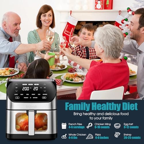 Air Fryer 6.2 QT Large Capacity Oilless Hot Air Fryers Oven 1500W Healthy Cooker with 10 Presets, Digital LCD Touch Screen, Visual Cooking Window, Non-Stick Basket, Included Recipe (Silver-L) 7