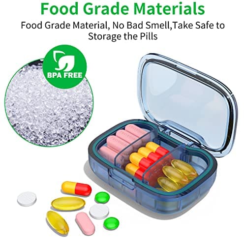 2 Pack 3 Compartment Small Pill Box, Moisture Proof Case, Travel Organizer for Pocket Purse, Daily Portable Medicine Vitamin Container, Fish Oil and Supplement Storage 5