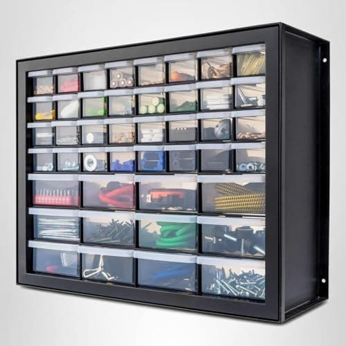 IRIS USA Screw Tool Organizer Small Parts Cabinet, 44-Drawer, Electronics Hardware Nuts and Bolts Plastic Storage Drawers Garage Storage, Stackable Bead Craft Organizer Building Bricks Sorter, Black 9