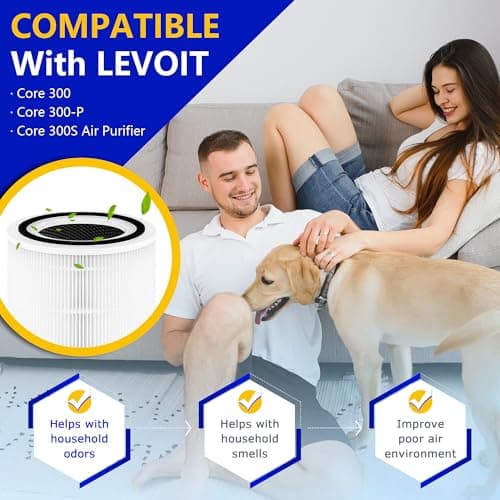 Core 300 Replacement Filter for LEVOIT Core 300S and Core 300-P Air Purifier, 3-in-1 H13 True HEPA Filter Replacement, Compared to Part # Core 300-RF, 2 Pack, White, By Improvedhand 9
