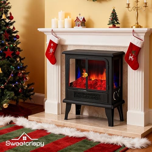 Sweetcrispy 19” Freestanding Electric Fireplace Heater, Indoor Fireplace with Adjustable Flame Effect, Easy Control, Small Corner Heater for Living Room, Bedroom, Carbon Black 7