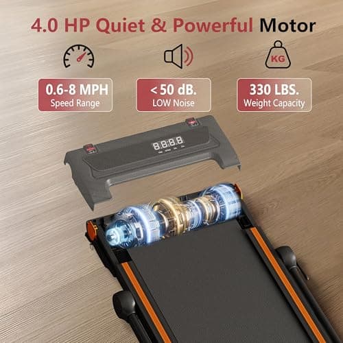 Walking Pad Treadmill with Incline, 4.0HP 3 in 1 Under Desk Treadmill with Removable Desk, 330lbs Capacity Foldable Treadmills for Home/Office, Wristband Remote Control 5