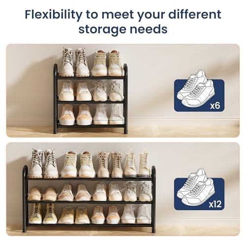 ENJOYBASICS Expandable Shoe Rack, 3 Tier Adjustable Shoe Organizer Shelf for Closet, Black Metal Free Standing Shoe Rack Storage for Small Space, Entryway 7