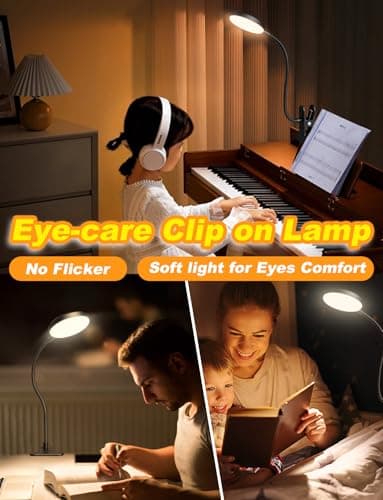 Reifeiniwei Desk Lamp with Clamp-10W，2-in-1 with RGB Ambient & Warm White Light,Book Reading Light Color Changeable/Flexible Gooseneck LED Lamps Clip on Bed Headboard and Computers 800LM-Black 6