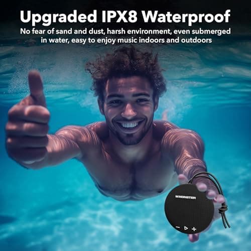 Monster 15W Bluetooth Speaker, IPX8 Shower Speaker Waterproof, Bluetooth 5.4 with Loud HD Sound and Robust Bass, Extra Long Playtime Punchy, for Home, Beaches Portable Wireless Outdoor Speakers 2