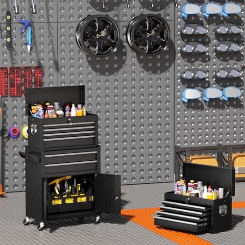INTERGREAT 8-Drawers Rolling Tool Chest, Assembled Tool Chest with Wheels, Detachable Top Tool Box, Tool Cabinet for Repair Room,Warehouse, Rolling Tool Box with Hooks,Tray Divider,Liners(Black) 9