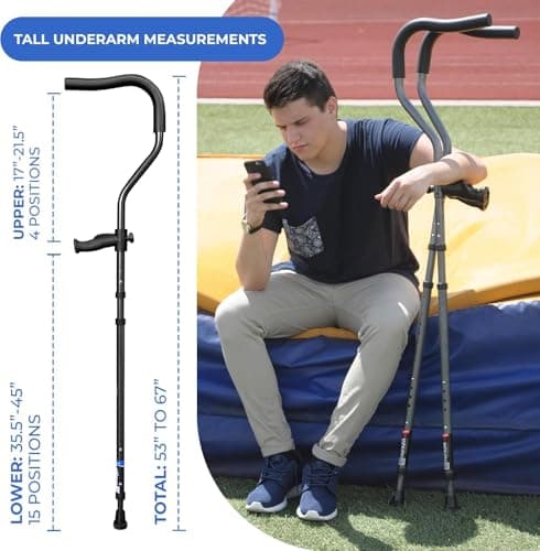 in-Motion Pro Crutches | Foldable Crutches| Crutches for Adults with Ergonomic Handles | Spring Assist Technology | Articulating Tips | Size Tall (5'10" - 7'1") | Charcoal Grey 9