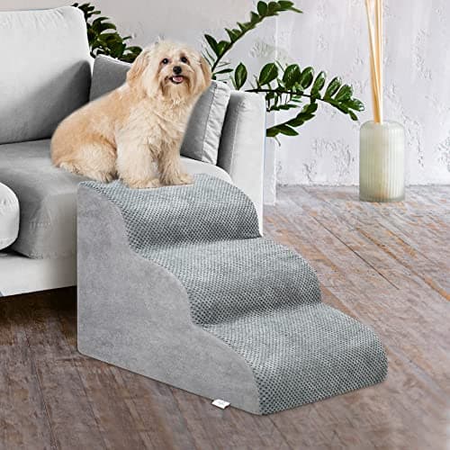 Dog Stairs for Small Dogs - High Density Foam Dog Ramp, Extra Wide Pet Steps with Non-Slip Bottom for High Beds, Couche and Sofa, Best for Dogs Injured, Older Doggy Cats (Grey, 3 Steps) 5