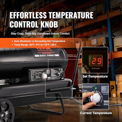 VEVOR Kerosene Forced Air Heater, 215000 BTU Portable Torpedo Diesel Space Heater with Thermostat, 13.2 Gallon Tank Energy-Efficient heavy-duty Heater, for Indoor Outdoor Use Workshop Industry 3