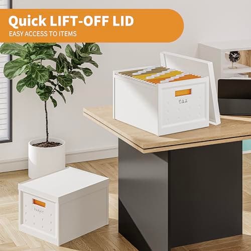 Seseno File Organizer File Box with Lid, Universal Hanging File Organizer, Letter/Legal Size File Folder Box, 2 Pack Plastic Office Document Filing Storage Bin 7