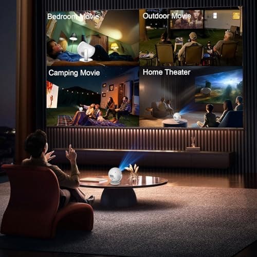 XBJ [Built-in Apps/Electric Focus/400 ANSI] 360 Mini Portable Projector, Wifi 6, Bluetooth, Smart Movie Projector for Bedroom, Support 4K Proyector Portátil, Auto Keystone, Compatible with TV Stick 6