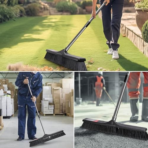 Push Broom Outdoor Heavy Duty,Masthome 24" Push Broom with Stiff Bristles,Heavy Duty Garden Broom,Outdoor Stiff Sweeping Broom for Garage Yard Patio Deck Concrete Wood Stone Floors Scrub and Cleaning 6