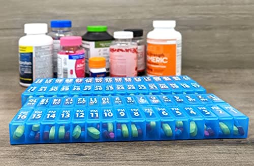 Twice-a-Day Monthly Pill Box Planner Set - AM & PM Medication Organizer for 31 Days! Set Contains 2 Organizers for One Month. (Blue - 31 Day AM/PM -1 Pack) 8