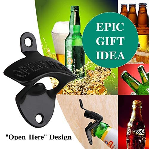 4 Pcs Bottle Opener Wall Mounted, Antique Metal Beer Bottle Top Openers Hardware With Mount Screws Set, Outdoor, Rustic, Cabinet, Vintage Bar (Black) 6