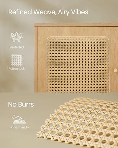 VASAGLE Natural Rattan 3-Tier Shoe Cabinet, 16 Pair Shoe Storage Cabinet, Boho Style Shoe Organizer with Height-Adjustable Shelves and Steel Legs, for Entryway, Closet, Hallway, Oak Beige ULBC049N01 6