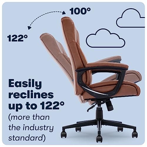 Serta Connor Executive Office Chair, Ergonomic Computer Chair with Layered Body Pillows, Contoured Lumbar, Adjustable Seat Height, Bonded Leather, Cognac 9