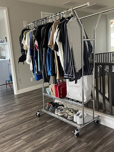 Time Ray Clothes Rack Heavy Duty Clothes Rack Load 630LBs, Clothing Racks for Hanging Clothes, Rolling Clothing Rack Adjustable Commercial Garment Rack with Wheels 7