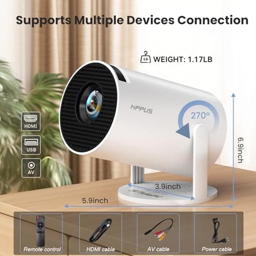 [180°Adjustable Stand] Smart Mini Portable Projector with WiFi and Bluetooth, Auto Keystone Upgraded 350ANSI, Android11.0, Ceiling, Outdoor Use, Compatible with TV Stick Smartphone/HDMI/USB(White） 8