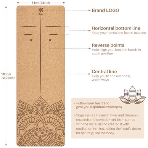 Cork Yoga Mat - 5mm Thick，Natural Organic Cork Sports Mat Environmental Protection TPE Anti Slip and Sweat-absorbing, Suitable for Yoga Pilates Meditation Outdoor Fitness(72-Inch x 24-Inch) 2