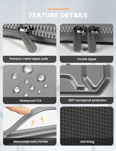 DOMISO 15.6 inch Laptop Sleeve with Handle Shockproof Waterproof EVA Protective Case for 15.6" Yoga 720 IdeaPad 310 320 ThinkPad T570/Legion 5 Gen 6/HP Envy 15/15.6" Notebooks, Silver 6