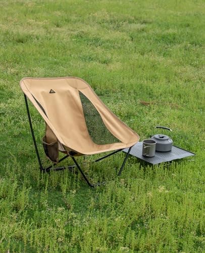 iClimb Low Ultralight Compact Camping Folding Chair with Side Pocket and Carry Bag (Khaki) 6