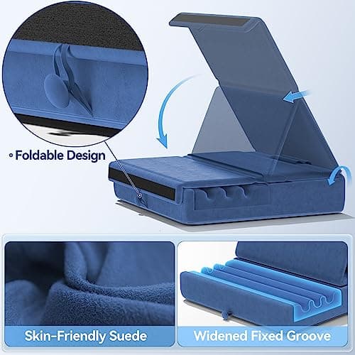 KDD Tablet Pillow Holder, Foldable iPad Stand for Lap, Bed and Desk -Tablet Soft Pad Dock with Pocket & Stylus Mount Compatible with iPad Pro 12.9, 10.5, 9.7 Air Mini 6 5 4 3, Galaxy Tab,E-Reader 6