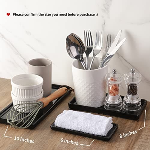 Gurygo 6" Bathroom Trays - Ceramic Vanity Tray for Bathroom - Small Ceramic Tray - Kitchen Soap Trays for Kitchen Counter - Bathtub Organizer (Black) 5