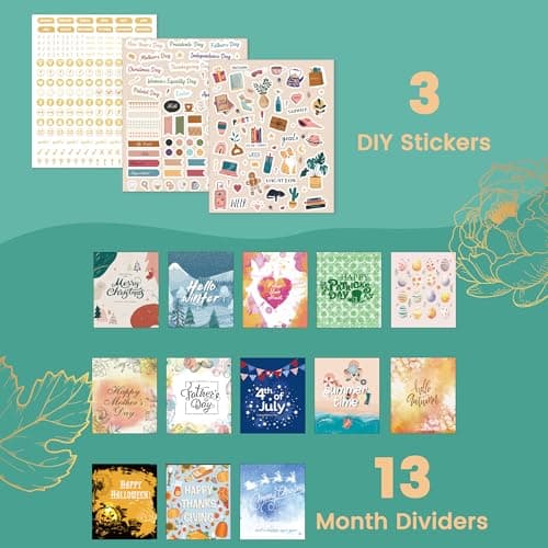 CAGIE 2025 Planner, Weekly and Monthly, January - December 2025, 8.3" x 9.3", Hardcover Spiral Bound, 12 Monthly Tabs, Elastic Closure, Stickers 9