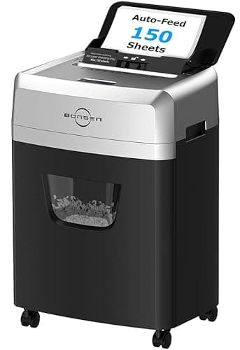 BONSEN 150-Sheet Autofeed Paper Shredder for Office, 60 Mins Heavy Duty Micro-Cut Shredders for Home Office Use, P-4 High Security Commercial Document Shredder with 6 Gal Large Capacity Bin (S3114)