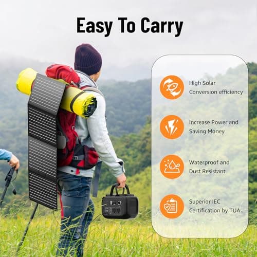 Solar Powered Generator 300W Peak/70400mAh, 260Wh Portable Power Station with Panels 40W Included, Solar Generator with AC Outlet 110V for Home Use, Camping, Outdoor, Power Backup 8