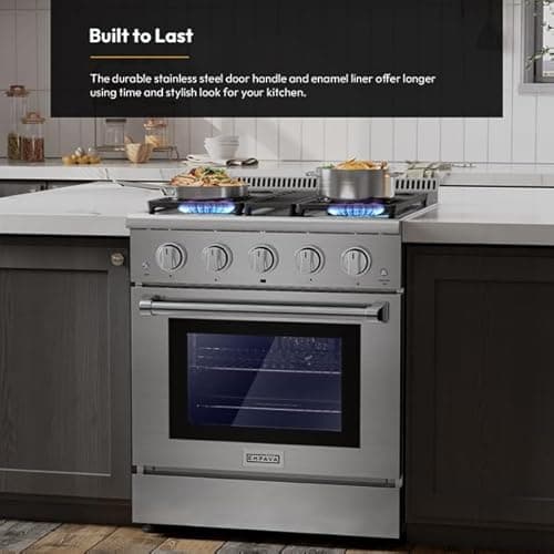Empava Freestanding Slide-In Gas Range, Single Oven 4.2 cu. Ft, Pro-Style with 4 Sealed Ultra High-Low Burners-Heavy Duty Continuous Grates in Stainless Steel, CSA Certified, 30 Inch 5
