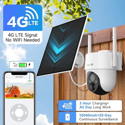 ARENTI 4G LTE Cellular Security Camera 2K, Solar Powered Live Feed Camera Outdoor Wireless for Home Security, Color Night Vision, 360° PTZ No WiFi Needed, PIR Sensor 2 Way Talk (Includes SIM Card) 5
