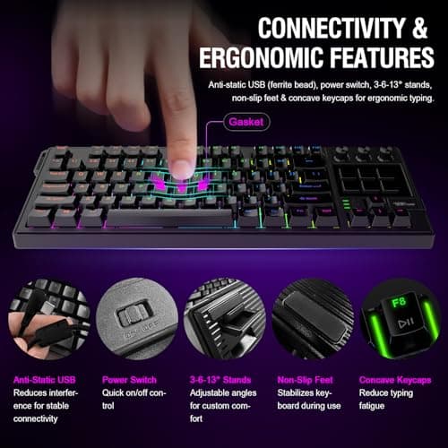 VSDINSIDE K1 Pro Macro Keyboard, Wired Only Full-Key Programmable On-Board Keypad, Custom Gaming Streaming Mechanical Keyboards with Screen & Knob, Gasket, RGB Backlit, Hot Swappable Shortcut Pad 9