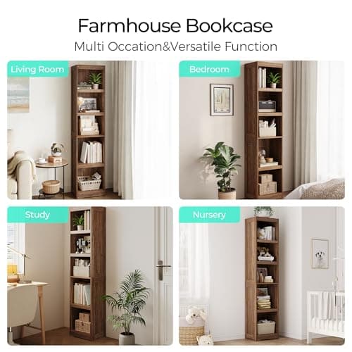 LINSY HOME 5-Shelf Bookcase, Narrow Bookshelves Floor Standing Display Storage Shelves 68 in Tall Bookcase Home Decor Furniture for Home Office, Living Room, Bed Room - Dark Brown 7