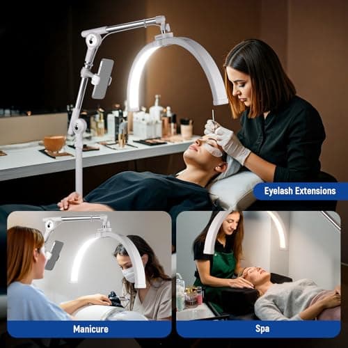 NEEWER Basics 22" Half Moon Lash Light with Articulating Desk Clamp Mount Stand/Phone Holder, 32W Foldable LED Nail Tech Table Arc Lamp for Makeup Beauty Tattoo Overhead Video Recording, HM03-D 7