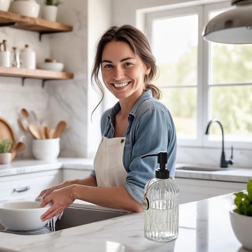 JASAI 18Oz Simple Glass Soap Dispenser with Black Rust Proof Pump,Refillable Kitchen soap Dispenser with Vertical Stripe, Bathroom Soap Dispenser for Dispense Hand soap, Dish Soap, Lotion. 3