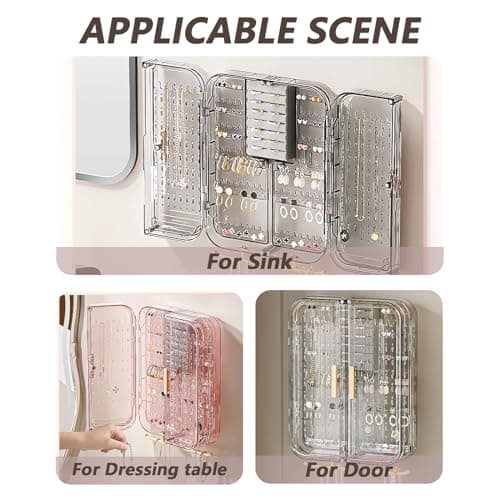 YFUIF Jewelry Boxes & Organizers Display Cabinet, Bedroom Wall Storage Decor Aesthetic, Acrylic Hanging Mounted Holder Earring Ring Necklace Preppy Teen Girl Birthday Gifts 11x8in (Ash Gold) 6