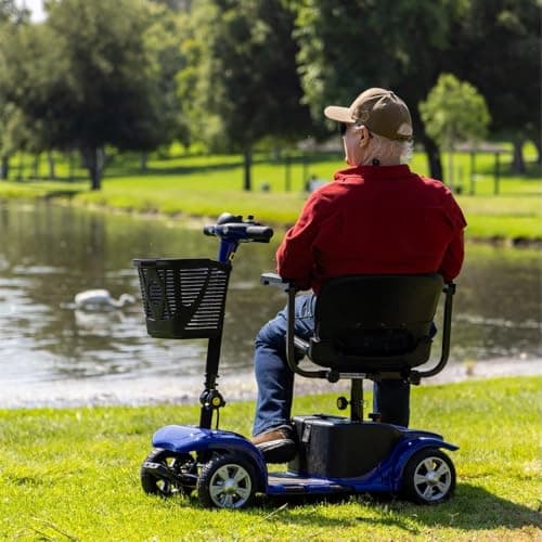 Mobility Scooter for Adults, Senior, 4 Wheels Electric Powered Chargeable Device for Travel, Lightweight and Portable, with LED Headlights and Basket, Charger Included, Red/Blue (Silver/Black) 6