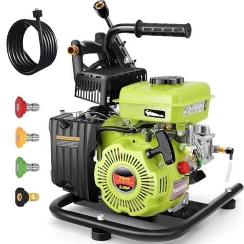 Suyncll MAX 3200PSI 2.4GPM 79CC Gas Pressure Washer, 2.0HP Engine Gas Pressure Washer, Powerful Power Washer Gas Powered with 25FT Hose 4 Nozzles Handle for Driveways Fence Yard Car Home, LYJZXJ-7755