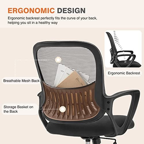 Sweetcrispy Ergonomic Mid-Back Mesh Home Office Desk Chair with Wheels, Lumbar Support, and Comfortable Armrests for Home, Bedroom, Study, Office 5