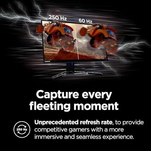 Lenovo Legion Y27qf-30 Gaming Monitor, 27” QHD Display, 250Hz, 0.5ms Response, AMD FreeSync Premium, 400 Nits, Lift/Tilt/Pivot/Swivel Stand, HDMI 2.1 and DisplayPort 1.4, 400 nits, Raven Black 3