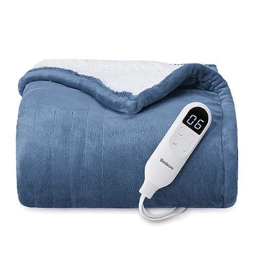 Bedsure Heated Blanket Throw Blanket - Fast Heating Electric Blanket, Soft Flannel Heated Throw with 4 Time Settings, 6 Heating Settings, Warm Gifts for Grandma (50x60 inches, Blue)