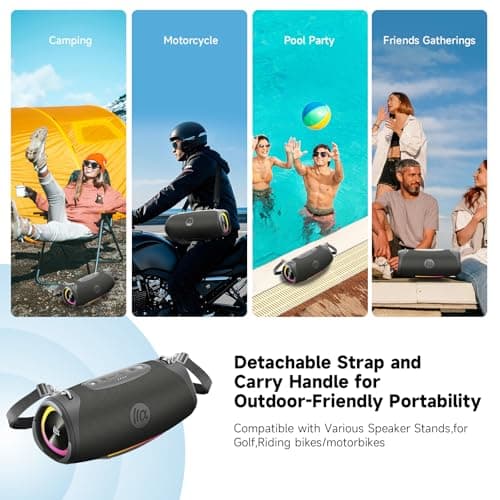 TAZATA Portable Bluetooth Speaker,IPX7 Waterproof 80W Loud Stereo Sound Wireless Outdoor Speaker for Pool,Shower,Camping Bike Use,8H Playtime 7